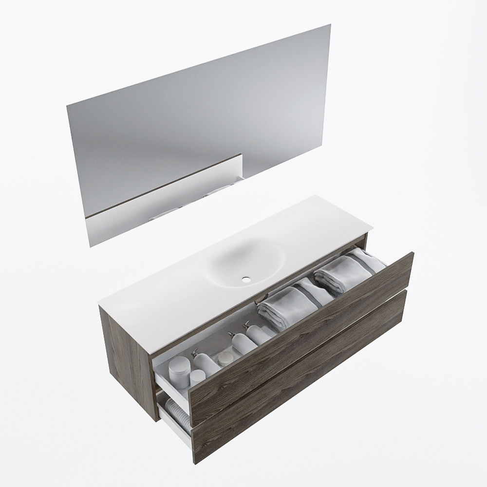 MONDIAZ VICA 150cm mueble de baño Dark Brown Grey 2 cajones. Lavabo MOON Centro sin orificio color Talc con espejo LED. 7 MONDIAZ VICA 150cm mueble de baño Dark Brown Grey 2 cajones. Lavabo MOON Centro sin orificio color Talc con espejo LED. - Imagen 7
