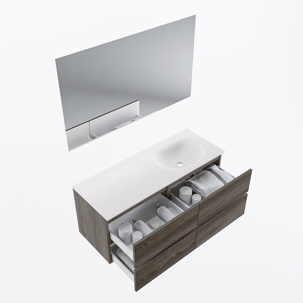 MONDIAZ VICA 120cm mueble de baño Dark Brown Grey 4 cajones. Lavabo MOON Derecho 1 orificio color Talc con espejo LED. 7 MONDIAZ VICA 120cm mueble de baño Dark Brown Grey 4 cajones. Lavabo MOON Derecho 1 orificio color Talc con espejo LED. - Imagen 7