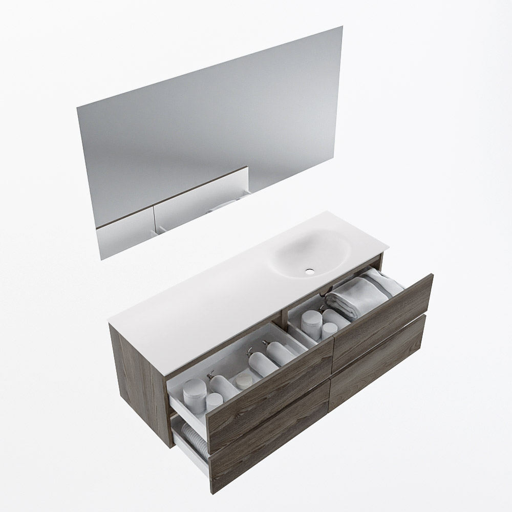 MONDIAZ VICA 140cm mueble de baño Dark Brown Grey 4 cajones. Lavabo MOON Derecho sin orificio color Talc con espejo LED. 7 MONDIAZ VICA 140cm mueble de baño Dark Brown Grey 4 cajones. Lavabo MOON Derecho sin orificio color Talc con espejo LED. - Imagen 7