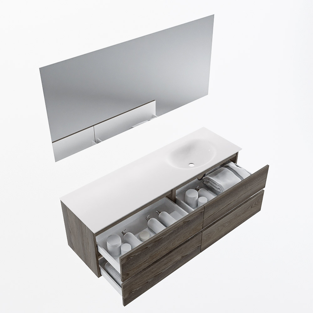 MONDIAZ VICA 150cm mueble de baño Dark Brown Grey 4 cajones. Lavabo MOON Derecho sin orificio color Talc con espejo LED. 7 MONDIAZ VICA 150cm mueble de baño Dark Brown Grey 4 cajones. Lavabo MOON Derecho sin orificio color Talc con espejo LED. - Imagen 7