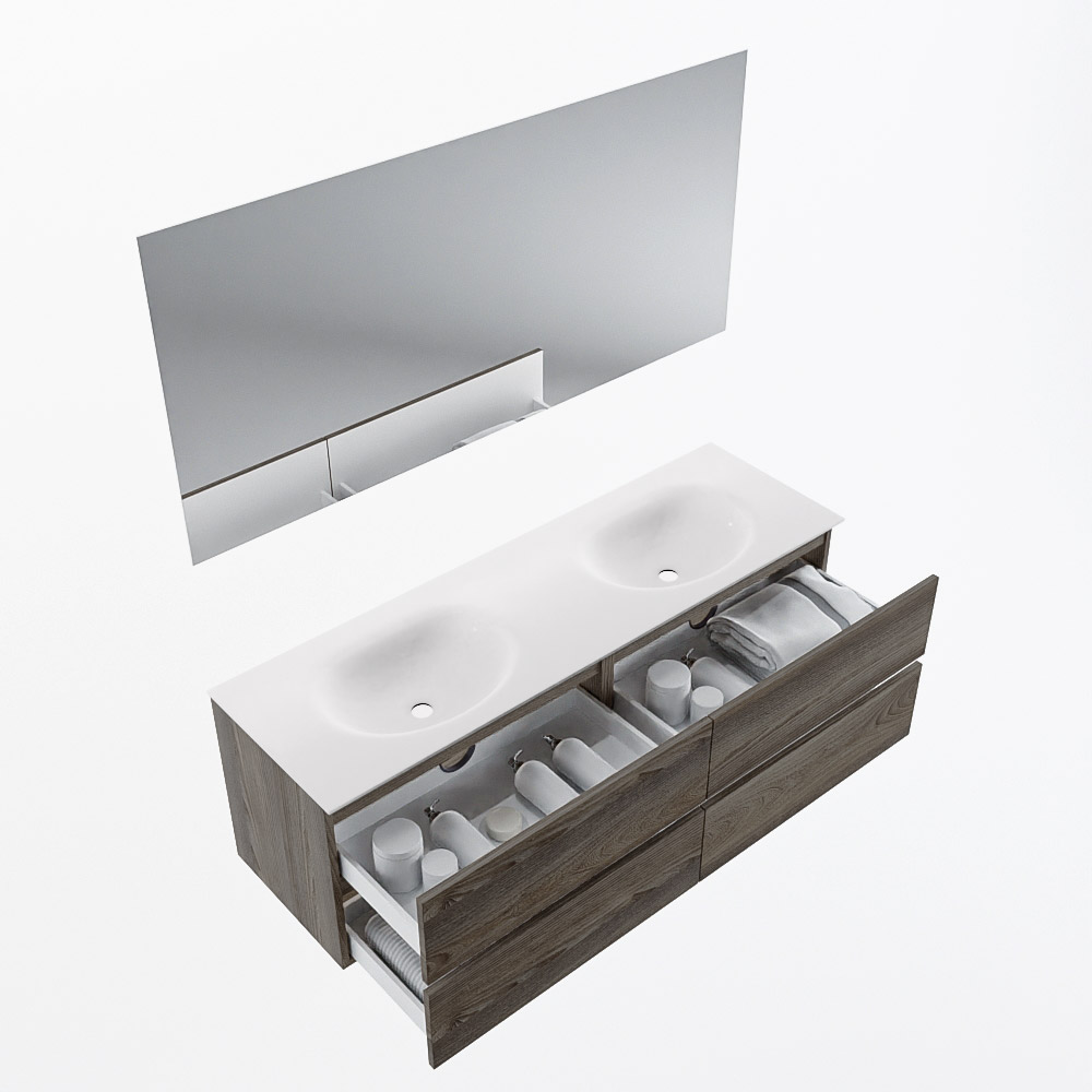 MONDIAZ VICA 150cm mueble de baño Dark Brown Grey 4 cajones. Lavabo MOON Doble sin orificio color Talc con espejo LED. 7 MONDIAZ VICA 150cm mueble de baño Dark Brown Grey 4 cajones. Lavabo MOON Doble sin orificio color Talc con espejo LED. - Imagen 7