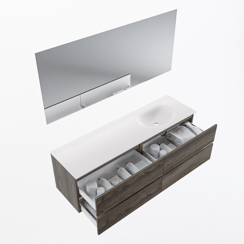 MONDIAZ VICA 160cm mueble de baño Dark Brown Grey 4 cajones. Lavabo MOON Derecho 1 orificio color Talc con espejo LED. 7 MONDIAZ VICA 160cm mueble de baño Dark Brown Grey 4 cajones. Lavabo MOON Derecho 1 orificio color Talc con espejo LED. - Imagen 7