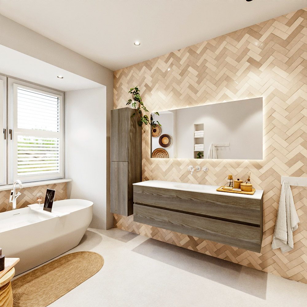 MONDIAZ VICA 150cm mueble de baño Dark Brown Grey 2 cajones. Lavabo MOON Centro sin orificio color Talc con espejo LED. 4 MONDIAZ VICA 150cm mueble de baño Dark Brown Grey 2 cajones. Lavabo MOON Centro sin orificio color Talc con espejo LED. - Imagen 4