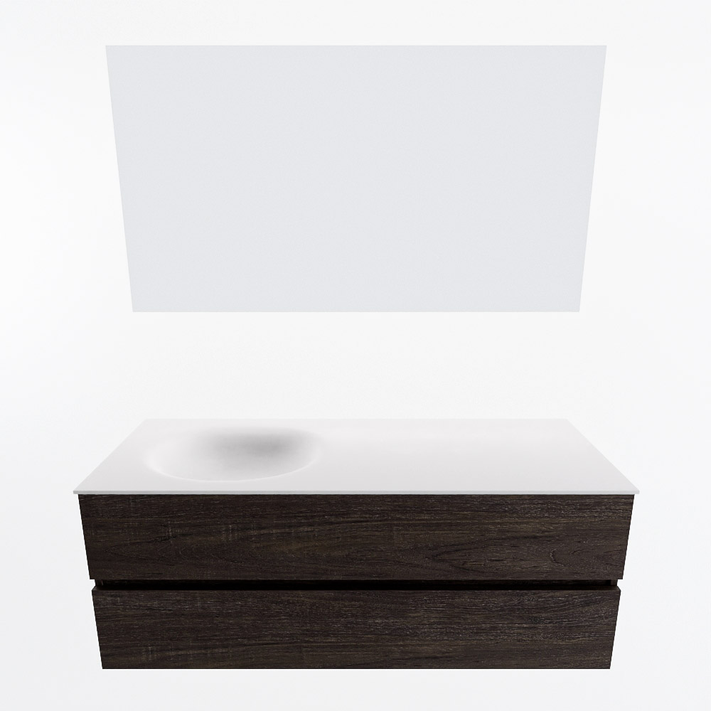 MONDIAZ VICA 130cm mueble de baño Dark Brown 2 cajones. Lavabo MOON Izquierda 1 orificio color Talc con espejo LED. 4 MONDIAZ VICA 130cm mueble de baño Dark Brown 2 cajones. Lavabo MOON Izquierda 1 orificio color Talc con espejo LED. - Imagen 5