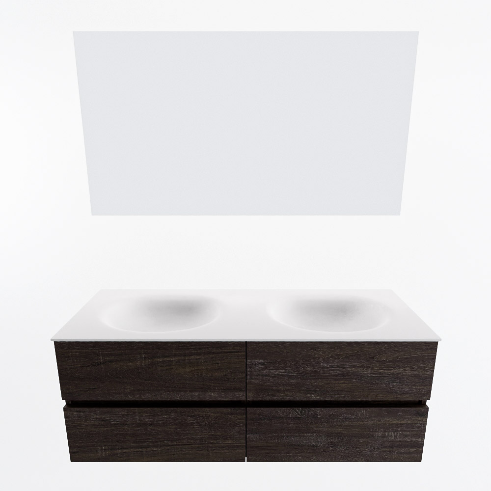 MONDIAZ VICA 130cm mueble de baño Dark Brown 4 cajones. Lavabo MOON Doble sin orificio color Talc con espejo LED. 5 MONDIAZ VICA 130cm mueble de baño Dark Brown 4 cajones. Lavabo MOON Doble sin orificio color Talc con espejo LED. - Imagen 5