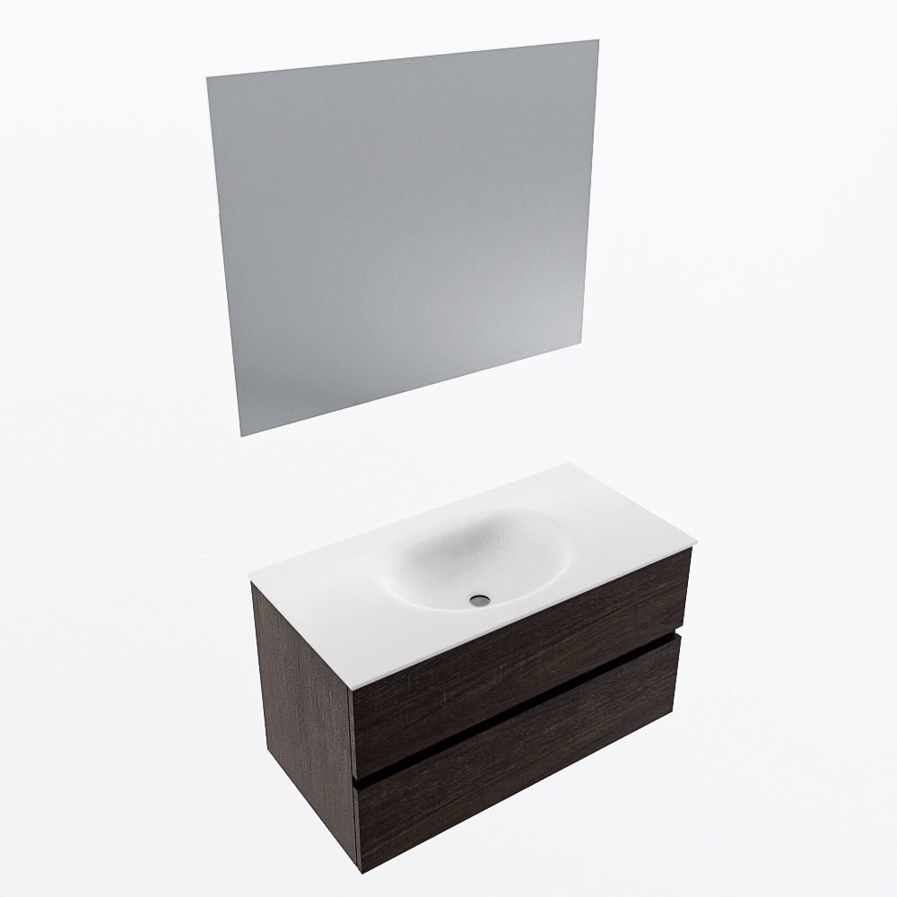 MONDIAZ VICA 90cm mueble de baño Dark Brown 2 cajones. Lavabo MOON Centro 1 orificio color Talc con espejo LED. 6 MONDIAZ VICA 90cm mueble de baño Dark Brown 2 cajones. Lavabo MOON Centro 1 orificio color Talc con espejo LED. - Imagen 6