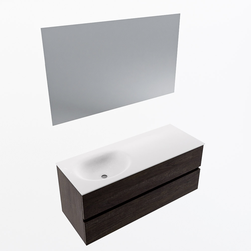 MONDIAZ VICA 120cm mueble de baño Dark Brown 2 cajones. Lavabo MOON Izquierda 1 orificio color Talc con espejo LED. 6 MONDIAZ VICA 120cm mueble de baño Dark Brown 2 cajones. Lavabo MOON Izquierda 1 orificio color Talc con espejo LED. - Imagen 6