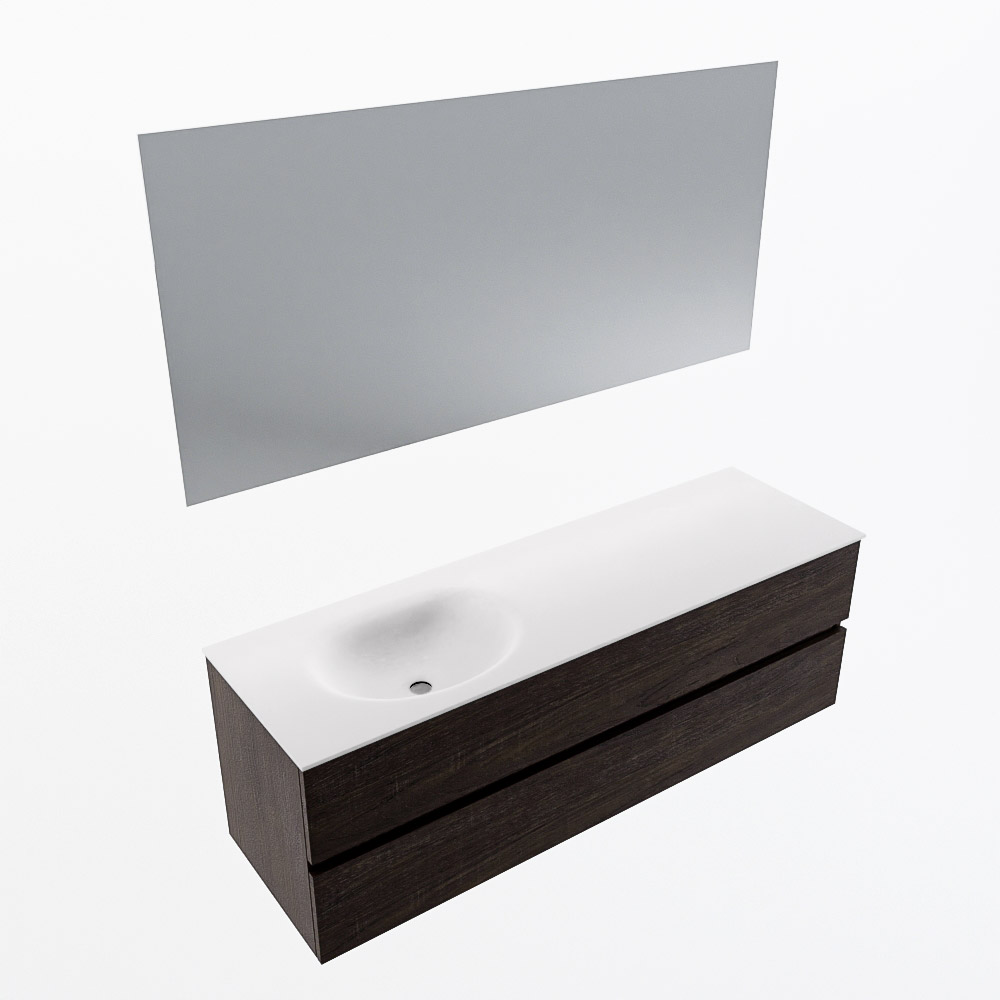 MONDIAZ VICA 150cm mueble de baño Dark Brown 2 cajones. Lavabo MOON Izquierda sin orificio color Talc con espejo LED. 6 MONDIAZ VICA 150cm mueble de baño Dark Brown 2 cajones. Lavabo MOON Izquierda sin orificio color Talc con espejo LED. - Imagen 6