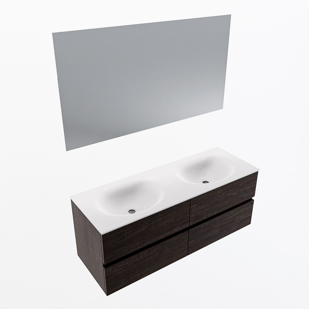 MONDIAZ VICA 130cm mueble de baño Dark Brown 4 cajones. Lavabo MOON Doble sin orificio color Talc con espejo LED. 6 MONDIAZ VICA 130cm mueble de baño Dark Brown 4 cajones. Lavabo MOON Doble sin orificio color Talc con espejo LED. - Imagen 6
