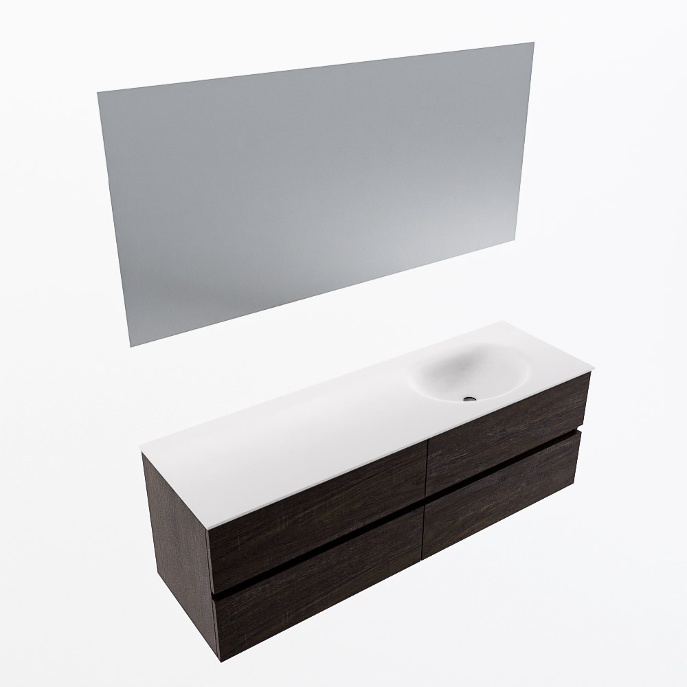 MONDIAZ VICA 150cm mueble de baño Dark Brown 4 cajones. Lavabo MOON Derecho sin orificio color Talc con espejo LED. 6 MONDIAZ VICA 150cm mueble de baño Dark Brown 4 cajones. Lavabo MOON Derecho sin orificio color Talc con espejo LED. - Imagen 6