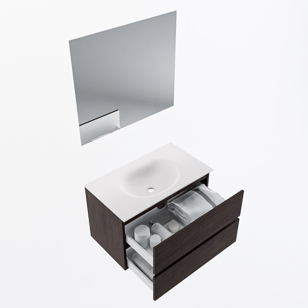 MONDIAZ VICA 80cm mueble de baño Dark Brown 2 cajones. Lavabo MOON Centro 1 orificio color Talc con espejo LED. 7 MONDIAZ VICA 80cm mueble de baño Dark Brown 2 cajones. Lavabo MOON Centro 1 orificio color Talc con espejo LED. - Imagen 7