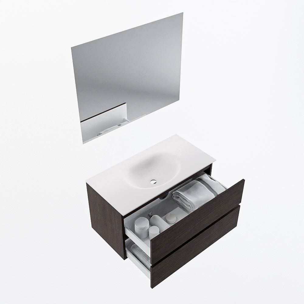 MONDIAZ VICA 90cm mueble de baño Dark Brown 2 cajones. Lavabo MOON Centro 1 orificio color Talc con espejo LED. 7 MONDIAZ VICA 90cm mueble de baño Dark Brown 2 cajones. Lavabo MOON Centro 1 orificio color Talc con espejo LED. - Imagen 7