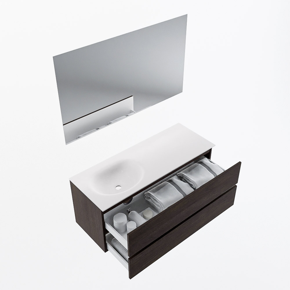 MONDIAZ VICA 120cm mueble de baño Dark Brown 2 cajones. Lavabo MOON Izquierda 1 orificio color Talc con espejo LED. 7 MONDIAZ VICA 120cm mueble de baño Dark Brown 2 cajones. Lavabo MOON Izquierda 1 orificio color Talc con espejo LED. - Imagen 7