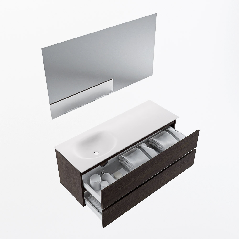 MONDIAZ VICA 130cm mueble de baño Dark Brown 2 cajones. Lavabo MOON Izquierda 1 orificio color Talc con espejo LED. 6 MONDIAZ VICA 130cm mueble de baño Dark Brown 2 cajones. Lavabo MOON Izquierda 1 orificio color Talc con espejo LED. - Imagen 7