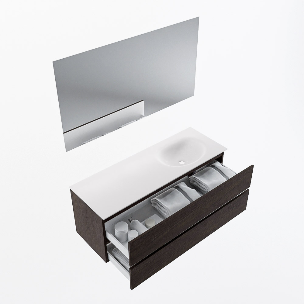 MONDIAZ VICA 130cm mueble de baño Dark Brown 2 cajones. Lavabo MOON Derecho 1 orificio color Talc con espejo LED. 6 MONDIAZ VICA 130cm mueble de baño Dark Brown 2 cajones. Lavabo MOON Derecho 1 orificio color Talc con espejo LED. - Imagen 7