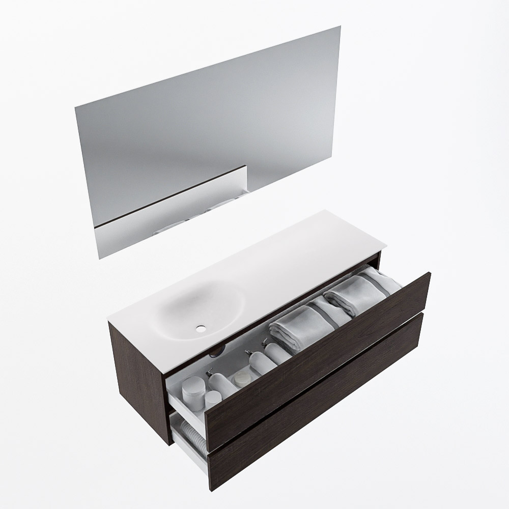 MONDIAZ VICA 140cm mueble de baño Dark Brown 2 cajones. Lavabo MOON Izquierda sin orificio color Talc con espejo LED. 7 MONDIAZ VICA 140cm mueble de baño Dark Brown 2 cajones. Lavabo MOON Izquierda sin orificio color Talc con espejo LED. - Imagen 7