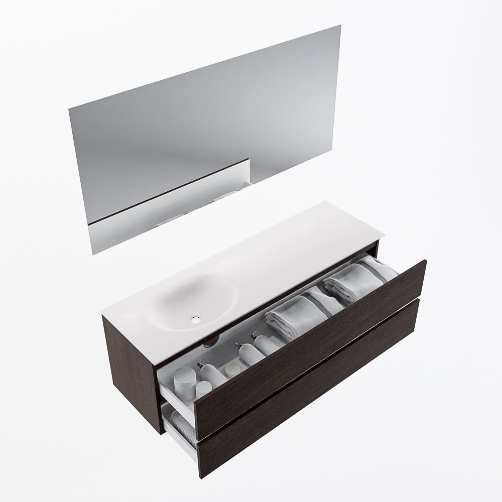 MONDIAZ VICA 150cm mueble de baño Dark Brown 2 cajones. Lavabo MOON Izquierda sin orificio color Talc con espejo LED. 7 MONDIAZ VICA 150cm mueble de baño Dark Brown 2 cajones. Lavabo MOON Izquierda sin orificio color Talc con espejo LED. - Imagen 7