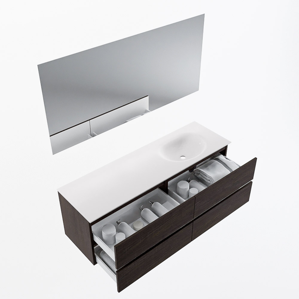 MONDIAZ VICA 150cm mueble de baño Dark Brown 4 cajones. Lavabo MOON Derecho sin orificio color Talc con espejo LED. 7 MONDIAZ VICA 150cm mueble de baño Dark Brown 4 cajones. Lavabo MOON Derecho sin orificio color Talc con espejo LED. - Imagen 7