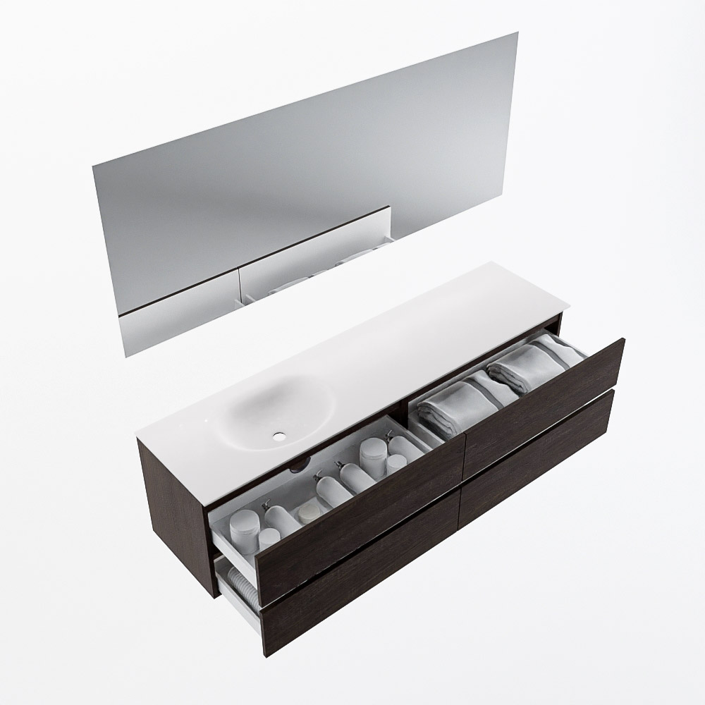 MONDIAZ VICA 180cm mueble de baño Dark Brown 4 cajones. Lavabo MOON Izquierda 1 orificio color Talc con espejo LED. 7 MONDIAZ VICA 180cm mueble de baño Dark Brown 4 cajones. Lavabo MOON Izquierda 1 orificio color Talc con espejo LED. - Imagen 7