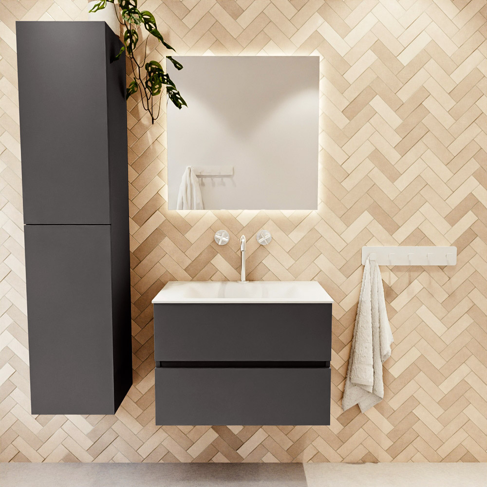 MONDIAZ VICA 70cm mueble de baño Dark Grey 2 cajones. Lavabo CLOUD Centro 1 orificio color Talc con espejo LED. 2 MONDIAZ VICA 70cm mueble de baño Dark Grey 2 cajones. Lavabo CLOUD Centro 1 orificio color Talc con espejo LED. - Imagen 2
