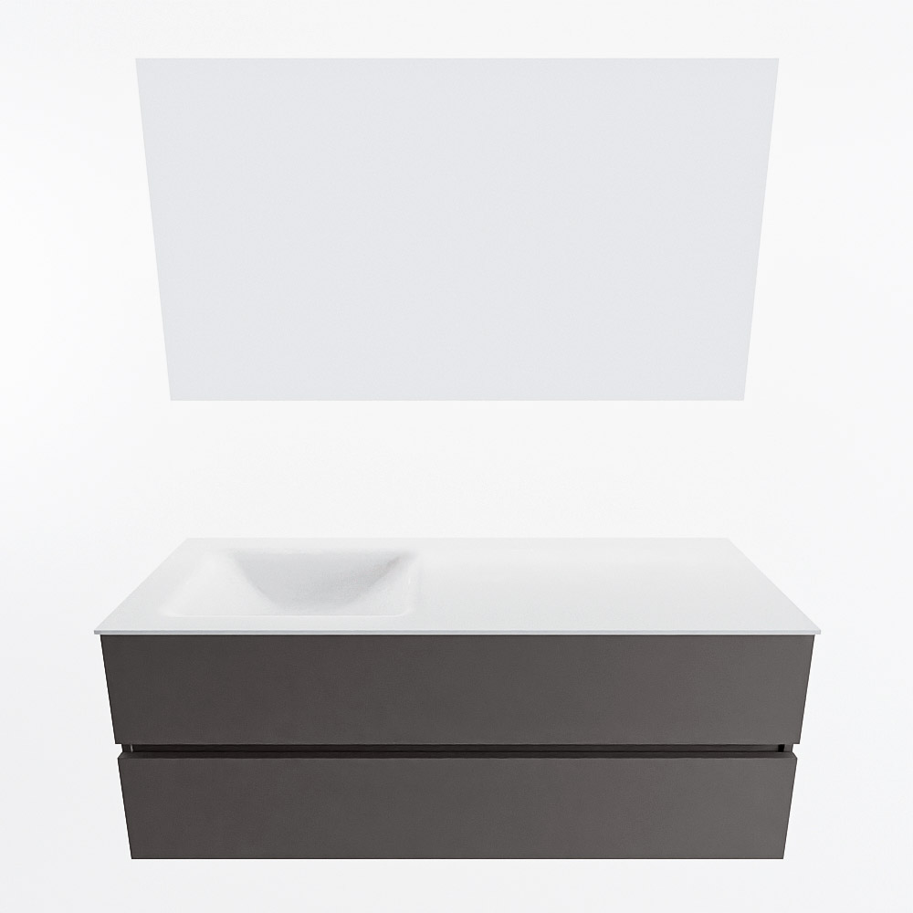 MONDIAZ VICA 130cm mueble de baño Dark Grey 2 cajones. Lavabo CLOUD Izquierda 1 orificio color Talc con espejo LED. 4 MONDIAZ VICA 130cm mueble de baño Dark Grey 2 cajones. Lavabo CLOUD Izquierda 1 orificio color Talc con espejo LED. - Imagen 5