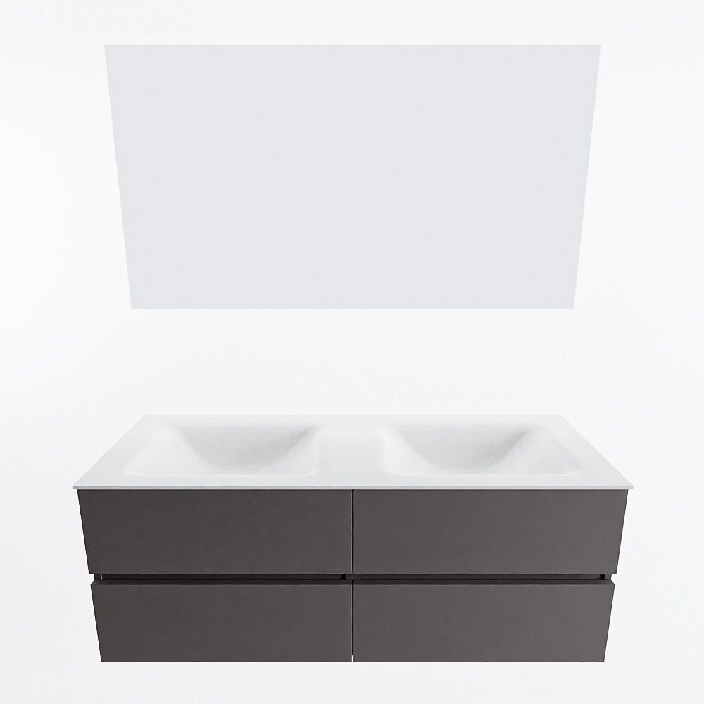 MONDIAZ VICA 130cm mueble de baño Dark Grey 4 cajones. Lavabo CLOUD Doble 2 orificios color Talc con espejo LED. 4 MONDIAZ VICA 130cm mueble de baño Dark Grey 4 cajones. Lavabo CLOUD Doble 2 orificios color Talc con espejo LED. - Imagen 5