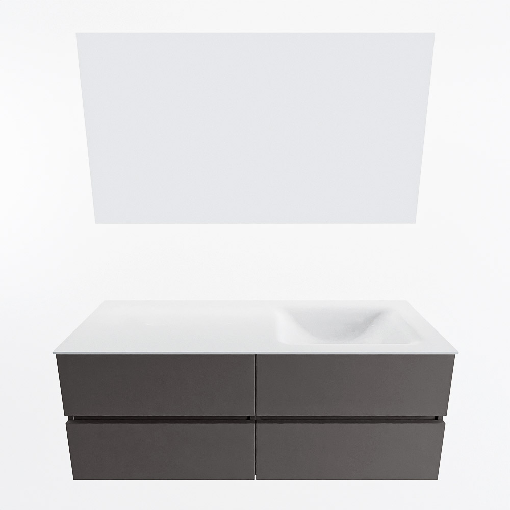 MONDIAZ VICA 130cm mueble de baño Dark Grey 4 cajones. Lavabo CLOUD Derecho sin orificio color Talc con espejo LED. 4 MONDIAZ VICA 130cm mueble de baño Dark Grey 4 cajones. Lavabo CLOUD Derecho sin orificio color Talc con espejo LED. - Imagen 5