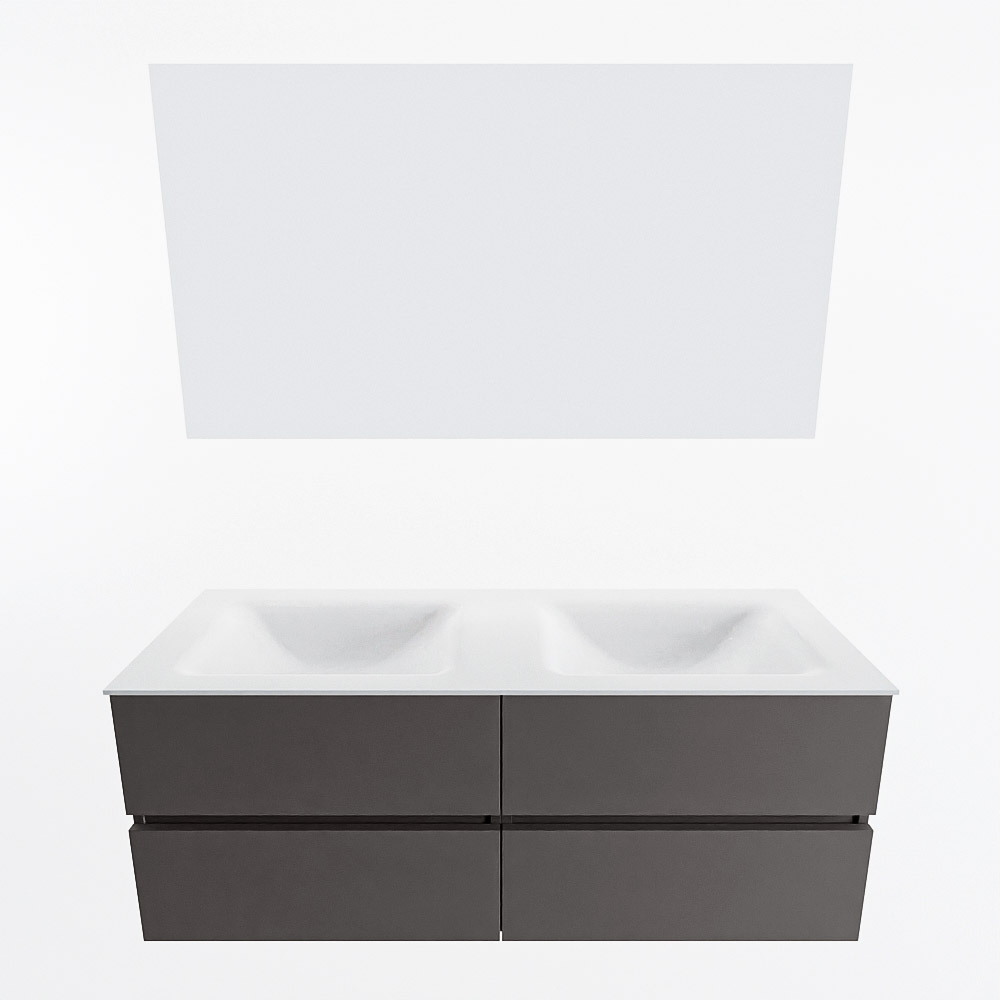 MONDIAZ VICA 130cm mueble de baño Dark Grey 4 cajones. Lavabo CLOUD Doble sin orificio color Talc con espejo LED. 5 MONDIAZ VICA 130cm mueble de baño Dark Grey 4 cajones. Lavabo CLOUD Doble sin orificio color Talc con espejo LED. - Imagen 5