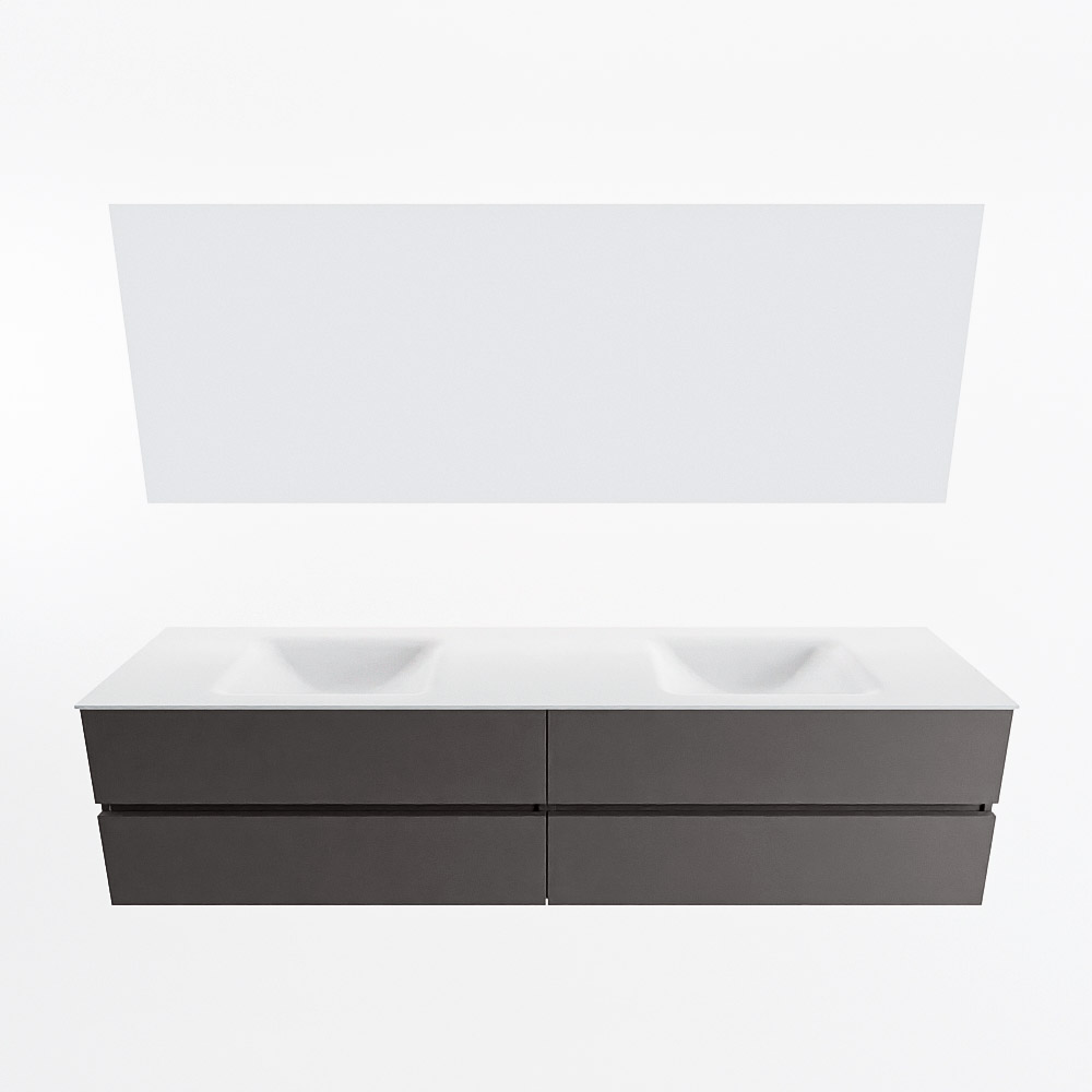 MONDIAZ VICA 200cm mueble de baño Dark Grey 4 cajones. Lavabo CLOUD Doble 2 orificios color Talc con espejo LED. 5 MONDIAZ VICA 200cm mueble de baño Dark Grey 4 cajones. Lavabo CLOUD Doble 2 orificios color Talc con espejo LED. - Imagen 5