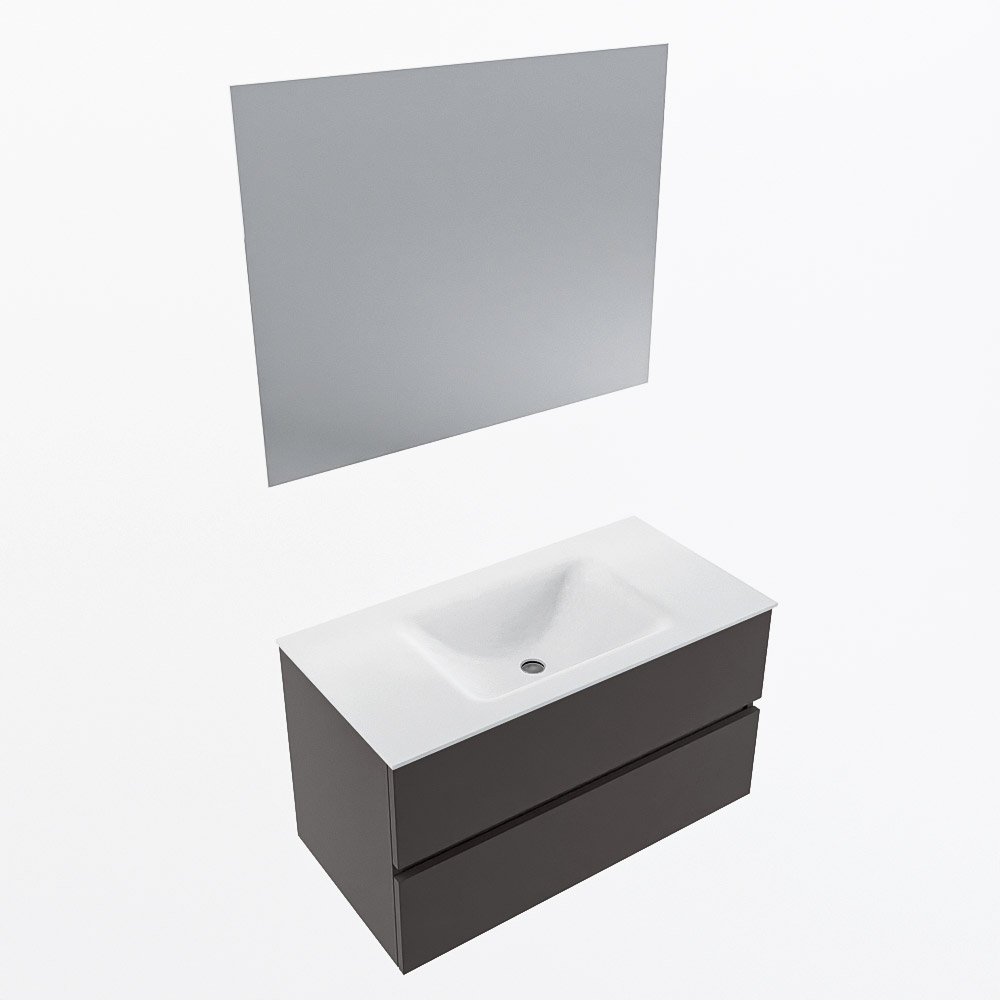 MONDIAZ VICA 90cm mueble de baño Dark Grey 2 cajones. Lavabo CLOUD Centro 1 orificio color Talc con espejo LED. 6 MONDIAZ VICA 90cm mueble de baño Dark Grey 2 cajones. Lavabo CLOUD Centro 1 orificio color Talc con espejo LED. - Imagen 6