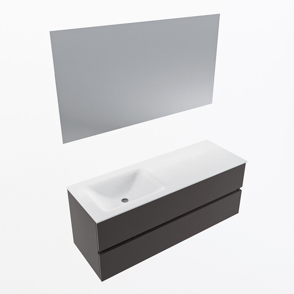 MONDIAZ VICA 130cm mueble de baño Dark Grey 2 cajones. Lavabo CLOUD Izquierda 1 orificio color Talc con espejo LED. 5 MONDIAZ VICA 130cm mueble de baño Dark Grey 2 cajones. Lavabo CLOUD Izquierda 1 orificio color Talc con espejo LED. - Imagen 6