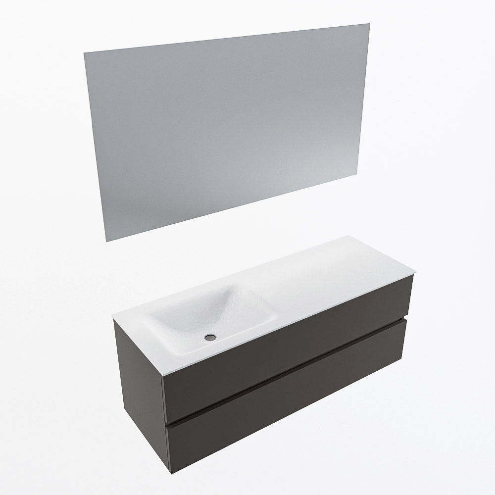 MONDIAZ VICA 130cm mueble de baño Dark Grey 2 cajones. Lavabo CLOUD Izquierda sin orificio color Talc con espejo LED. 5 MONDIAZ VICA 130cm mueble de baño Dark Grey 2 cajones. Lavabo CLOUD Izquierda sin orificio color Talc con espejo LED. - Imagen 6