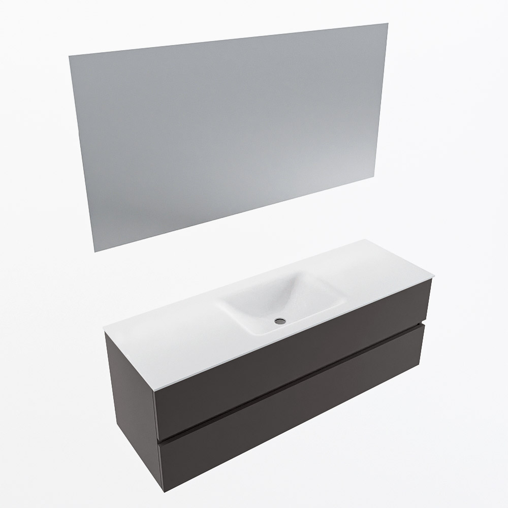 MONDIAZ VICA 140cm mueble de baño Dark Grey 2 cajones. Lavabo CLOUD Centro sin orificio color Talc con espejo LED. 5 MONDIAZ VICA 140cm mueble de baño Dark Grey 2 cajones. Lavabo CLOUD Centro sin orificio color Talc con espejo LED. - Imagen 6
