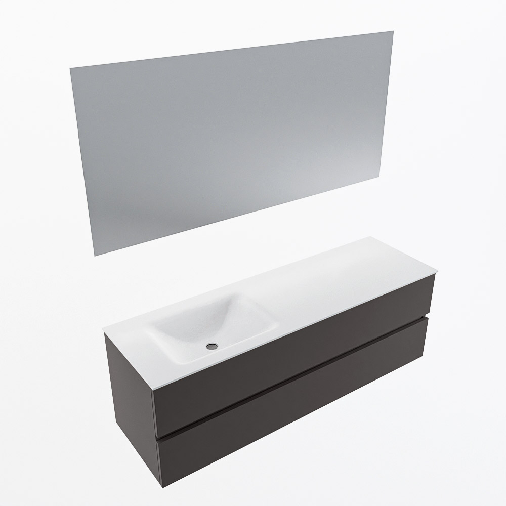 MONDIAZ VICA 150cm mueble de baño Dark Grey 2 cajones. Lavabo CLOUD Izquierda sin orificio color Talc con espejo LED. 6 MONDIAZ VICA 150cm mueble de baño Dark Grey 2 cajones. Lavabo CLOUD Izquierda sin orificio color Talc con espejo LED. - Imagen 6