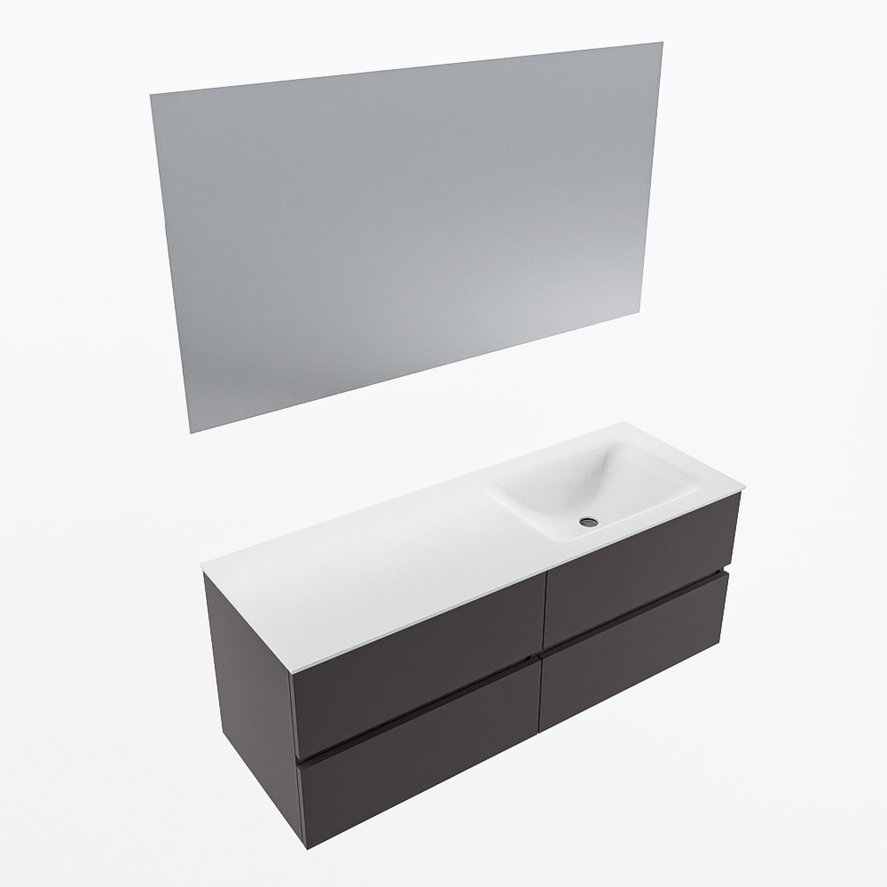 MONDIAZ VICA 130cm mueble de baño Dark Grey 4 cajones. Lavabo CLOUD Derecho sin orificio color Talc con espejo LED. 5 MONDIAZ VICA 130cm mueble de baño Dark Grey 4 cajones. Lavabo CLOUD Derecho sin orificio color Talc con espejo LED. - Imagen 6