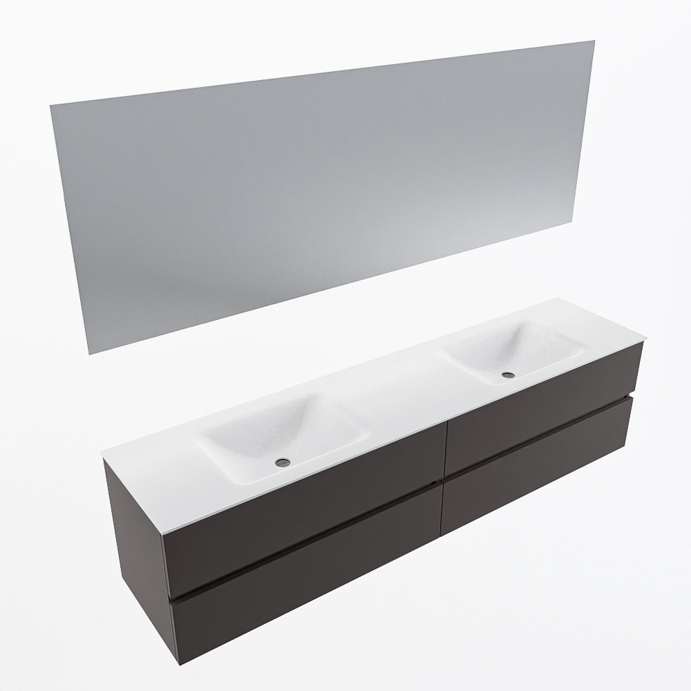 MONDIAZ VICA 200cm mueble de baño Dark Grey 4 cajones. Lavabo CLOUD Doble 2 orificios color Talc con espejo LED. 6 MONDIAZ VICA 200cm mueble de baño Dark Grey 4 cajones. Lavabo CLOUD Doble 2 orificios color Talc con espejo LED. - Imagen 6