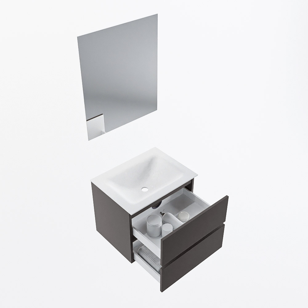 MONDIAZ VICA 60cm mueble de baño Dark Grey 2 cajones. Lavabo CLOUD Centro sin orificio color Talc con espejo LED. 7 MONDIAZ VICA 60cm mueble de baño Dark Grey 2 cajones. Lavabo CLOUD Centro sin orificio color Talc con espejo LED. - Imagen 7