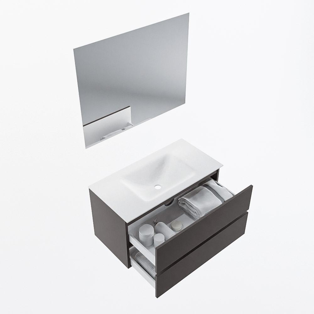 MONDIAZ VICA 90cm mueble de baño Dark Grey 2 cajones. Lavabo CLOUD Centro 1 orificio color Talc con espejo LED. 7 MONDIAZ VICA 90cm mueble de baño Dark Grey 2 cajones. Lavabo CLOUD Centro 1 orificio color Talc con espejo LED. - Imagen 7