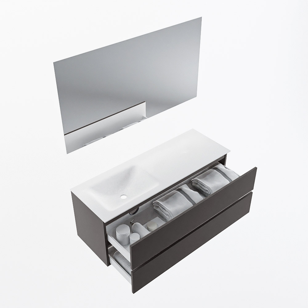 MONDIAZ VICA 130cm mueble de baño Dark Grey 2 cajones. Lavabo CLOUD Izquierda sin orificio color Talc con espejo LED. 6 MONDIAZ VICA 130cm mueble de baño Dark Grey 2 cajones. Lavabo CLOUD Izquierda sin orificio color Talc con espejo LED. - Imagen 7