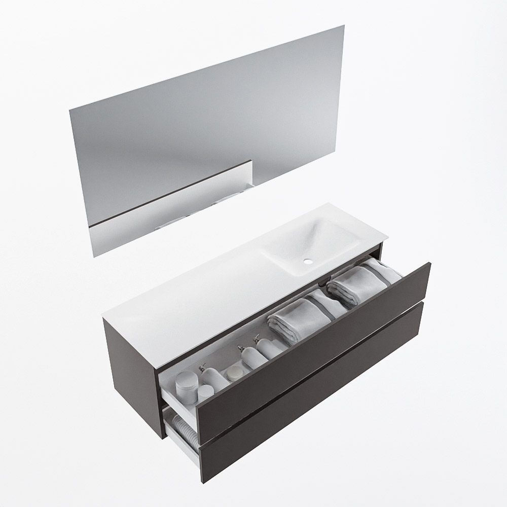 MONDIAZ VICA 150cm mueble de baño Dark Grey 2 cajones. Lavabo CLOUD Derecho 1 orificio color Talc con espejo LED. 7 MONDIAZ VICA 150cm mueble de baño Dark Grey 2 cajones. Lavabo CLOUD Derecho 1 orificio color Talc con espejo LED. - Imagen 7