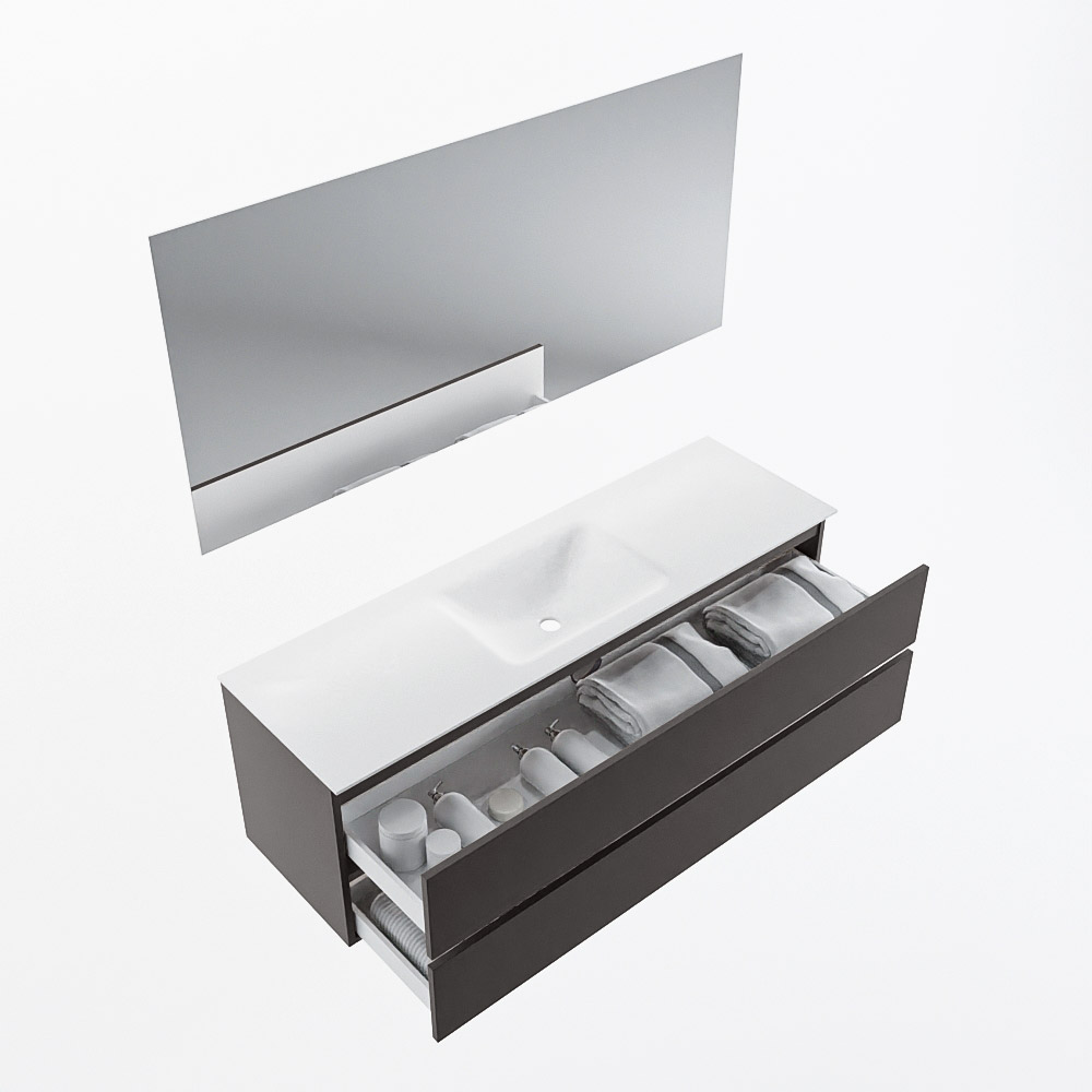 MONDIAZ VICA 150cm mueble de baño Dark Grey 2 cajones. Lavabo CLOUD Centro sin orificio color Talc con espejo LED. 7 MONDIAZ VICA 150cm mueble de baño Dark Grey 2 cajones. Lavabo CLOUD Centro sin orificio color Talc con espejo LED. - Imagen 7