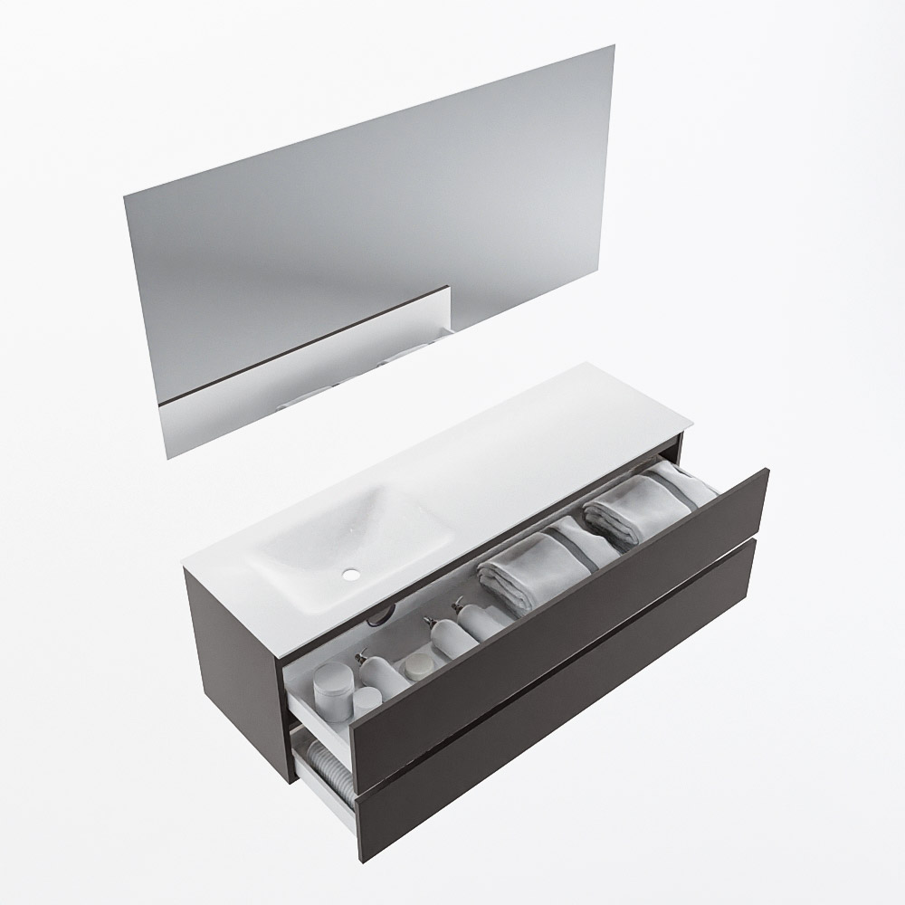 MONDIAZ VICA 150cm mueble de baño Dark Grey 2 cajones. Lavabo CLOUD Izquierda sin orificio color Talc con espejo LED. 7 MONDIAZ VICA 150cm mueble de baño Dark Grey 2 cajones. Lavabo CLOUD Izquierda sin orificio color Talc con espejo LED. - Imagen 7
