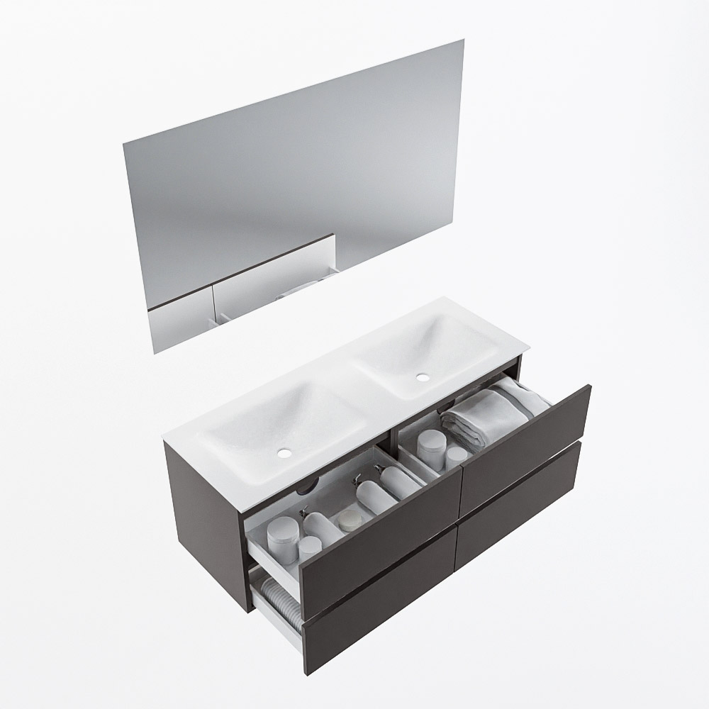 MONDIAZ VICA 130cm mueble de baño Dark Grey 4 cajones. Lavabo CLOUD Doble 2 orificios color Talc con espejo LED. 6 MONDIAZ VICA 130cm mueble de baño Dark Grey 4 cajones. Lavabo CLOUD Doble 2 orificios color Talc con espejo LED. - Imagen 7