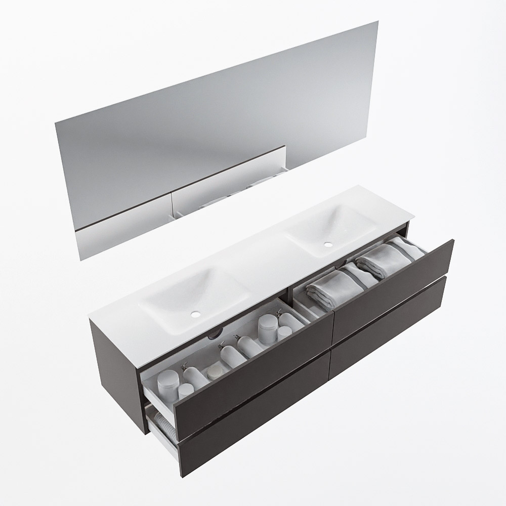 MONDIAZ VICA 190cm mueble de baño Dark Grey 4 cajones. Lavabo CLOUD Doble sin orificio color Talc con espejo LED. 7 MONDIAZ VICA 190cm mueble de baño Dark Grey 4 cajones. Lavabo CLOUD Doble sin orificio color Talc con espejo LED. - Imagen 7