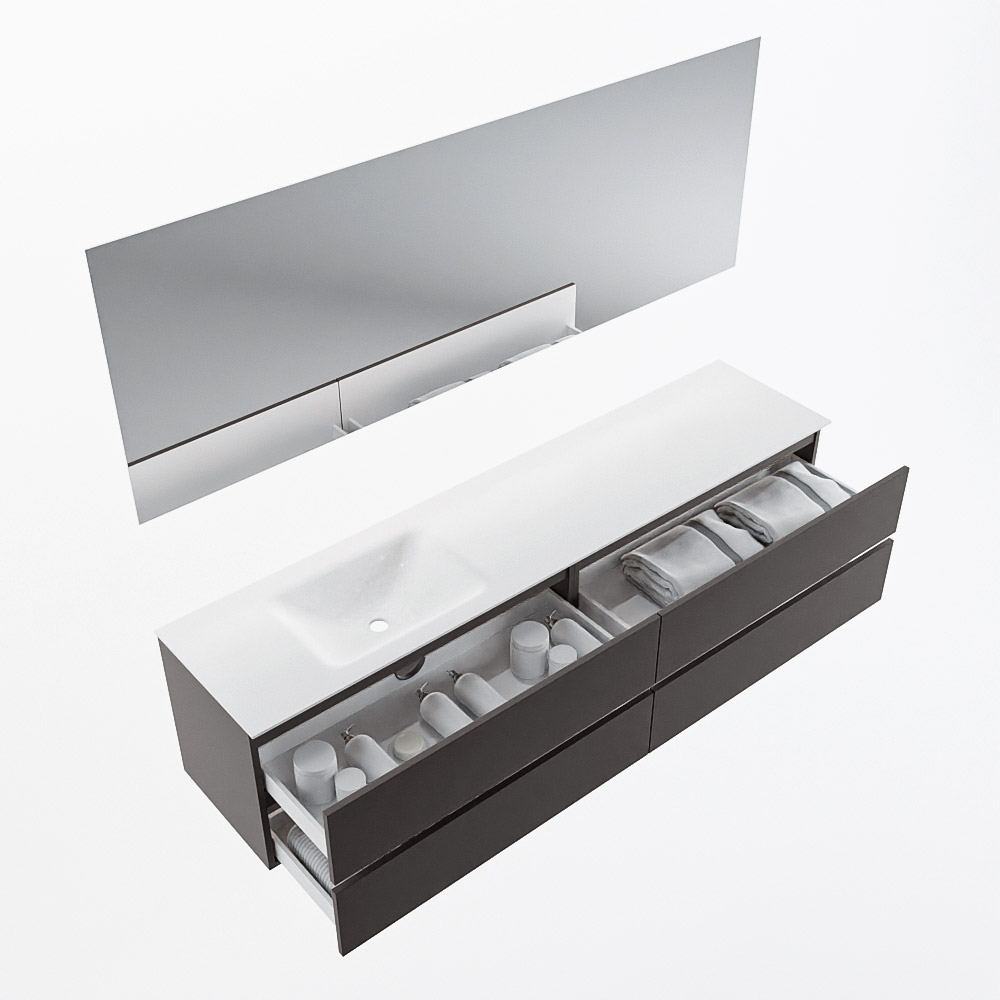 MONDIAZ VICA 200cm mueble de baño Dark Grey 4 cajones. Lavabo CLOUD Izquierda 1 orificio color Talc con espejo LED. 7 MONDIAZ VICA 200cm mueble de baño Dark Grey 4 cajones. Lavabo CLOUD Izquierda 1 orificio color Talc con espejo LED. - Imagen 7