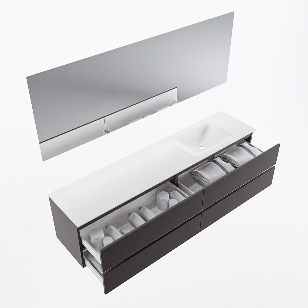 MONDIAZ VICA 200cm mueble de baño Dark Grey 4 cajones. Lavabo CLOUD Derecho 1 orificio color Talc con espejo LED. 7 MONDIAZ VICA 200cm mueble de baño Dark Grey 4 cajones. Lavabo CLOUD Derecho 1 orificio color Talc con espejo LED. - Imagen 7