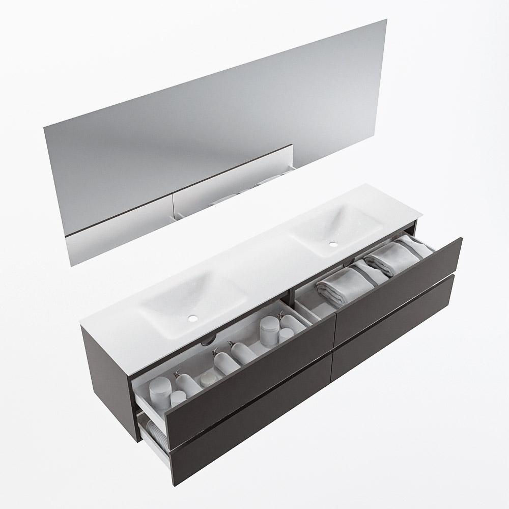 MONDIAZ VICA 200cm mueble de baño Dark Grey 4 cajones. Lavabo CLOUD Doble 2 orificios color Talc con espejo LED. 7 MONDIAZ VICA 200cm mueble de baño Dark Grey 4 cajones. Lavabo CLOUD Doble 2 orificios color Talc con espejo LED. - Imagen 7