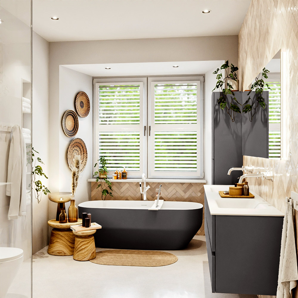 MONDIAZ VICA 190cm mueble de baño Dark Grey 4 cajones. Lavabo CLOUD Doble sin orificio color Talc con espejo LED. 3 MONDIAZ VICA 190cm mueble de baño Dark Grey 4 cajones. Lavabo CLOUD Doble sin orificio color Talc con espejo LED. - Imagen 3