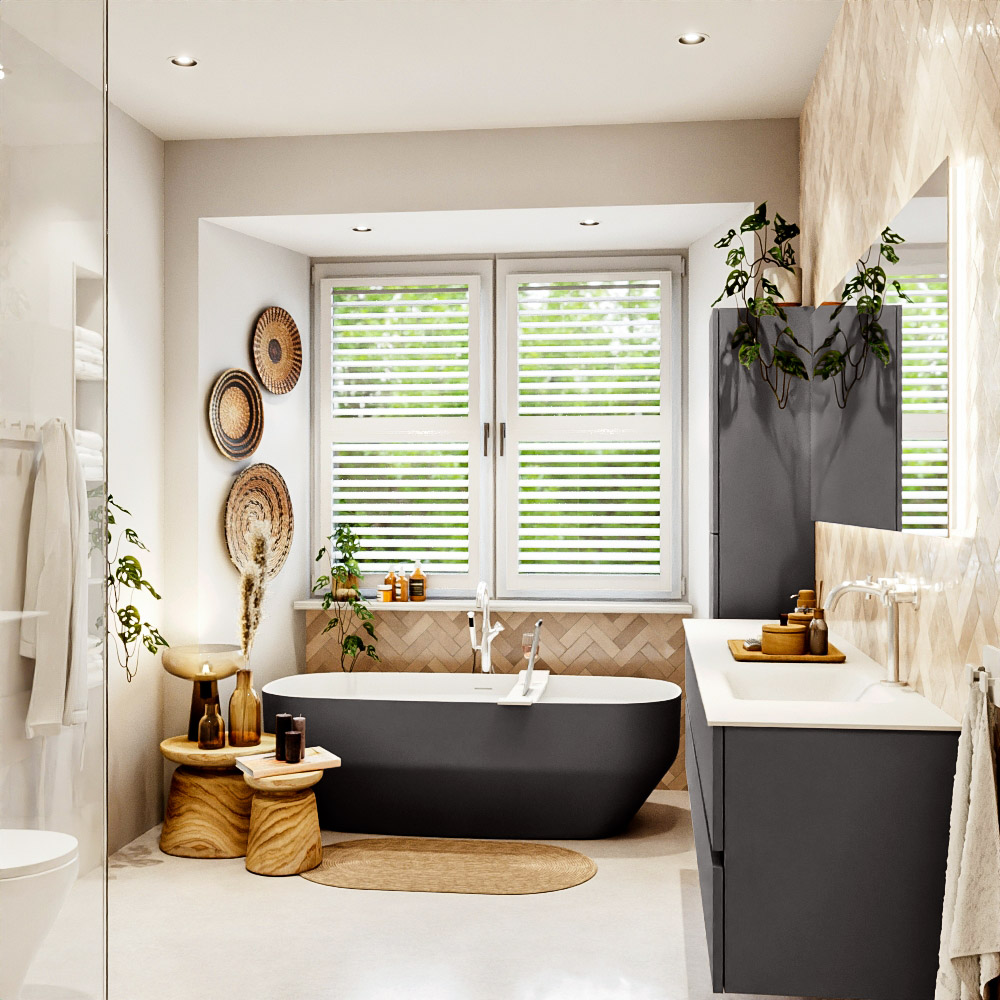 MONDIAZ VICA 200cm mueble de baño Dark Grey 4 cajones. Lavabo CLOUD Derecho 1 orificio color Talc con espejo LED. 3 MONDIAZ VICA 200cm mueble de baño Dark Grey 4 cajones. Lavabo CLOUD Derecho 1 orificio color Talc con espejo LED. - Imagen 3