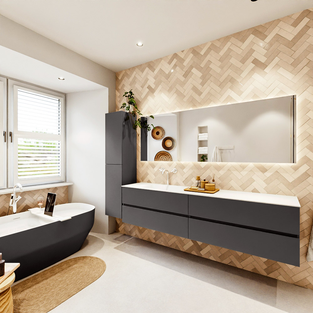 MONDIAZ VICA 200cm mueble de baño Dark Grey 4 cajones. Lavabo CLOUD Izquierda 1 orificio color Talc con espejo LED. 4 MONDIAZ VICA 200cm mueble de baño Dark Grey 4 cajones. Lavabo CLOUD Izquierda 1 orificio color Talc con espejo LED. - Imagen 4